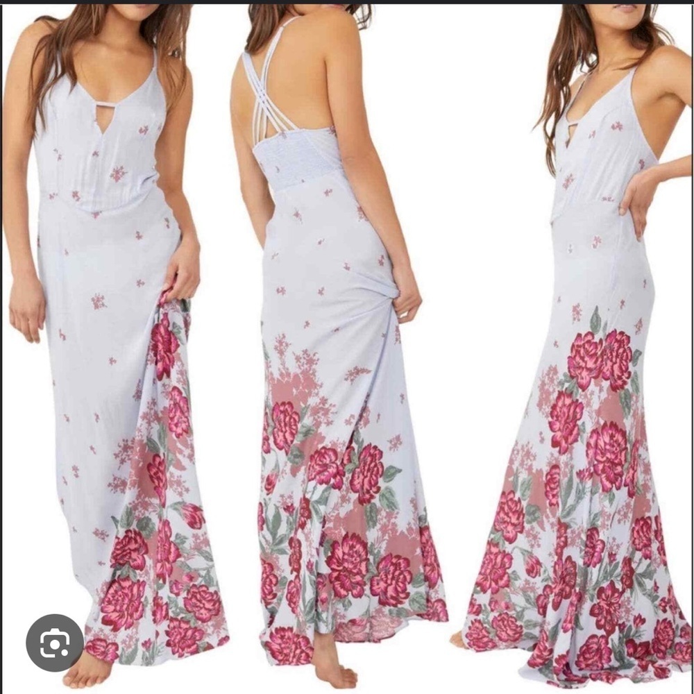 NWOT Free People Get to You Printed Maxi Dress Hydrangea Combo Size xs